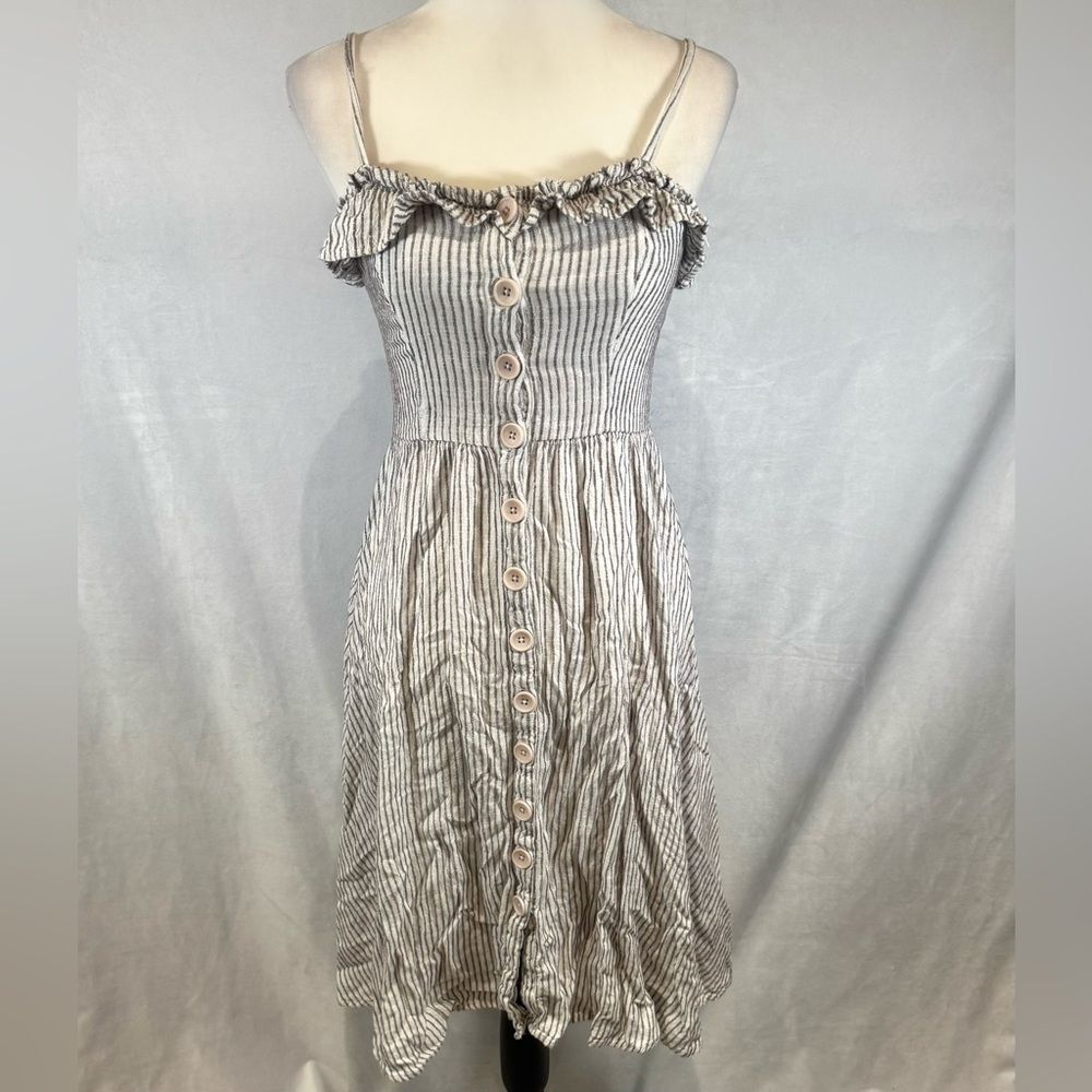 French Connection cotton blend striped ruffle midi dress size 2